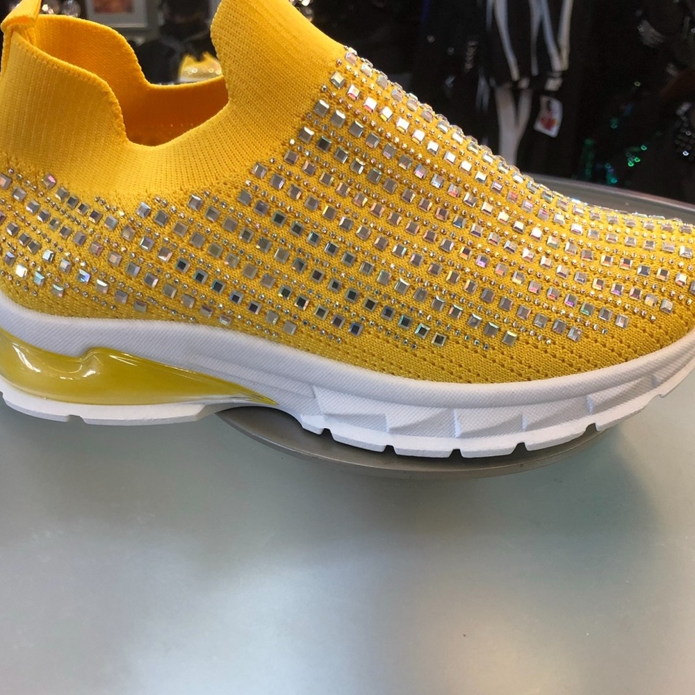 Yellow Rhinestone Slip-On Sneakers